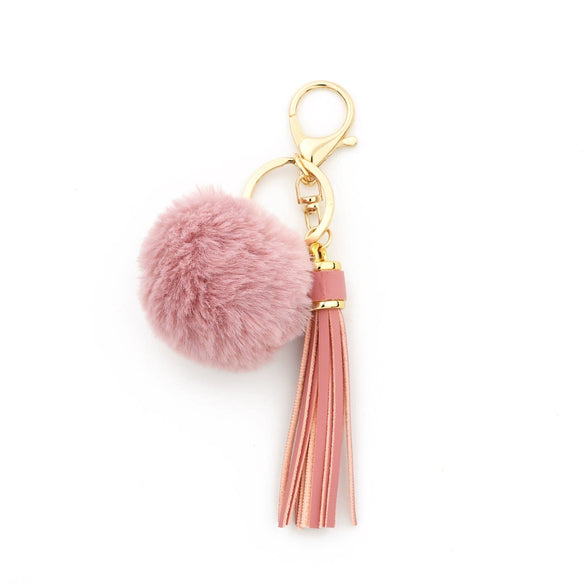 Women Pendant Fur Ball Leather Tassel Keychain Plush Accessories