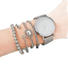 Women Quartz Watch Alloy Mesh Band Round Dial Stainless Steel Clasp Fashion Style