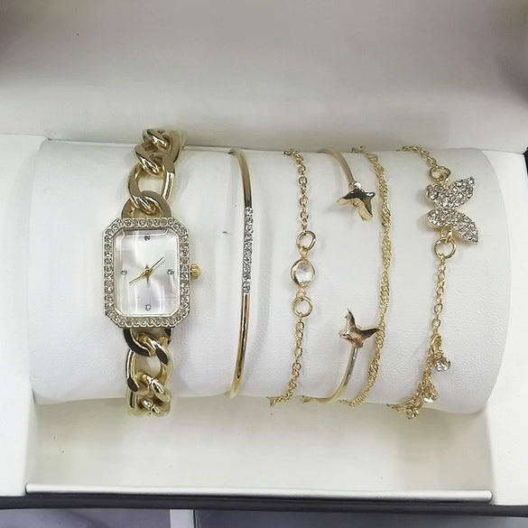 Women Quartz Watch Alloy Mesh Band Round Dial Stainless Steel Clasp Fashion Style