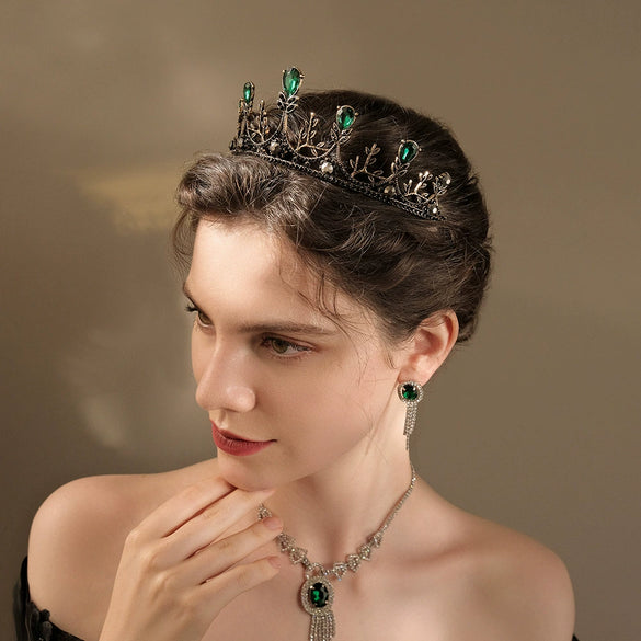 Women Retro Baroque Alloy Rhinestone Crown Hairband Electroplated Hair Jewelry For Wedding And Stage
