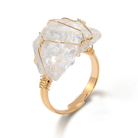 Women Retro Handmade Natural Citrine Geometric Ring With Irregular Rough Crystal Stone