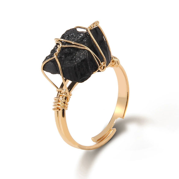 Women Retro Handmade Natural Citrine Geometric Ring With Irregular Rough Crystal Stone