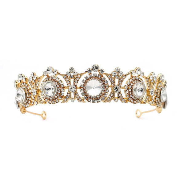Women Retro Luxury Pearl Crown Headband With Diamond Design Hollow Bridal Wedding Headwear