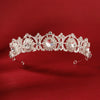 Women Retro Luxury Pearl Crown Headband With Diamond Design Hollow Bridal Wedding Headwear