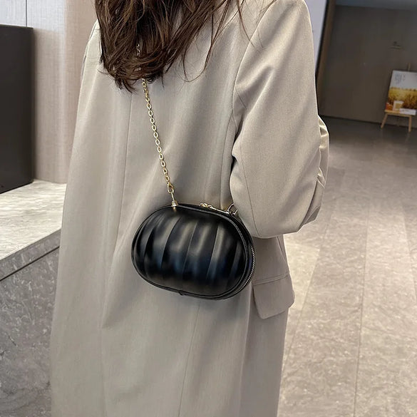 Women'S Pu Leather Pumpkin Solid Color Cute Sewing Thread Round Zipper Crossbody Bag