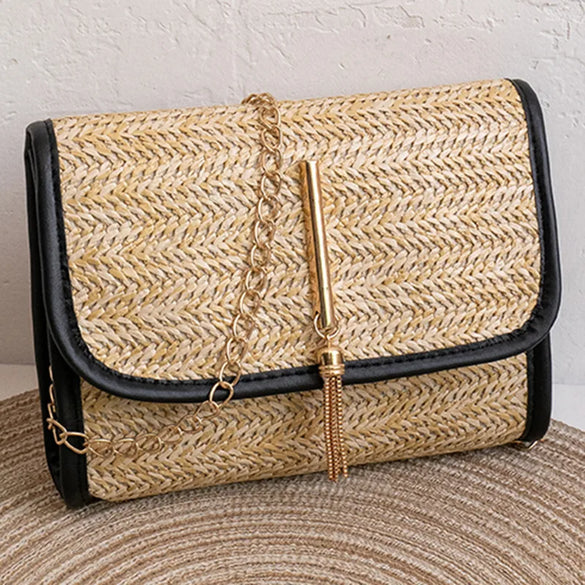 Women'S Straw Solid Color Vacation Square Flip Cover Square Bag