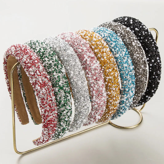 Women'S Baroque Style Simple Style Classic Style Color Block Cloth Inlay Rhinestones Pearl Hair Band