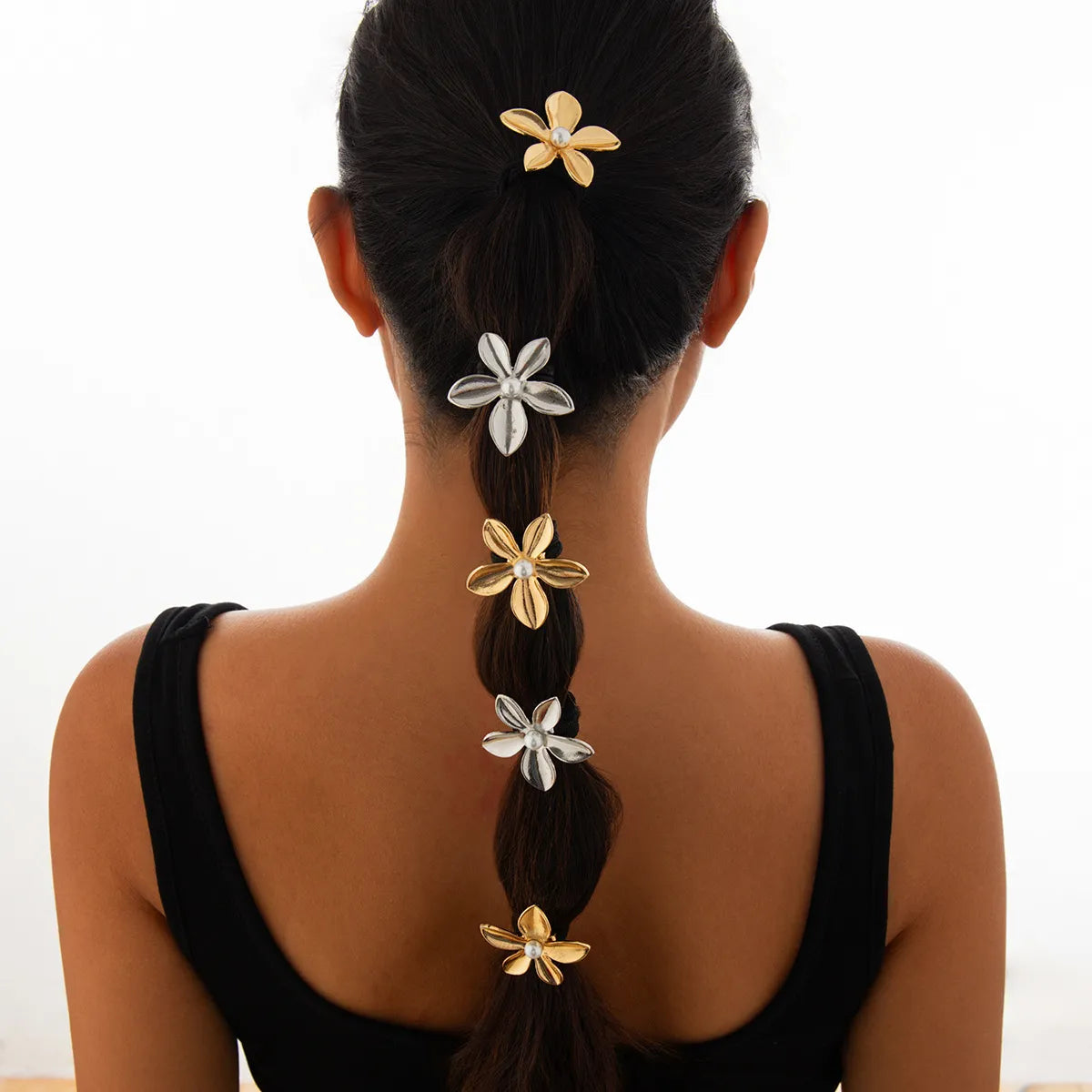 Women'S Basic Flower Imitation Pearl Alloy Hair Tie