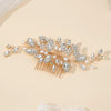 Women'S Bridal Shiny Leaf Flower Copper Plating Inlay Artificial Pearls Rhinestones Insert Comb