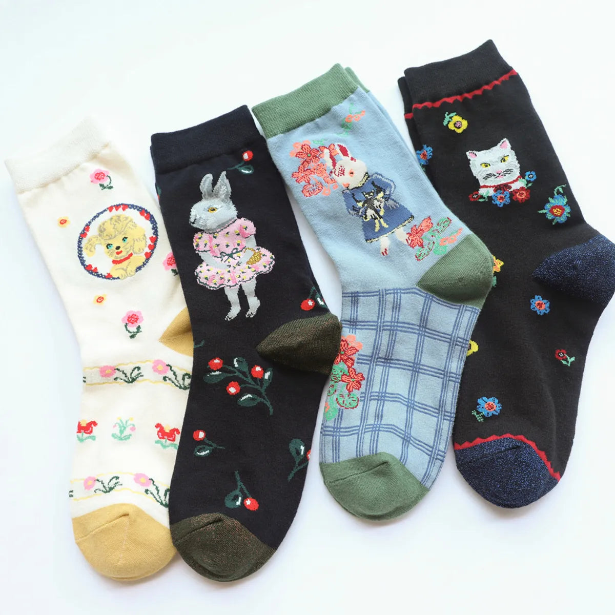 Women'S Cartoon Style Animal Color Block Cotton Ankle Socks