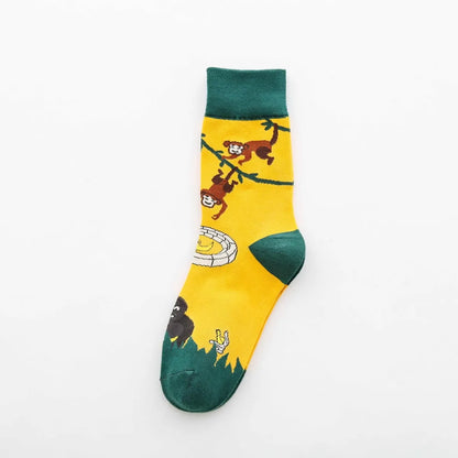 Women'S Cartoon Style Animal Fruit Cotton Crew Socks A Pair