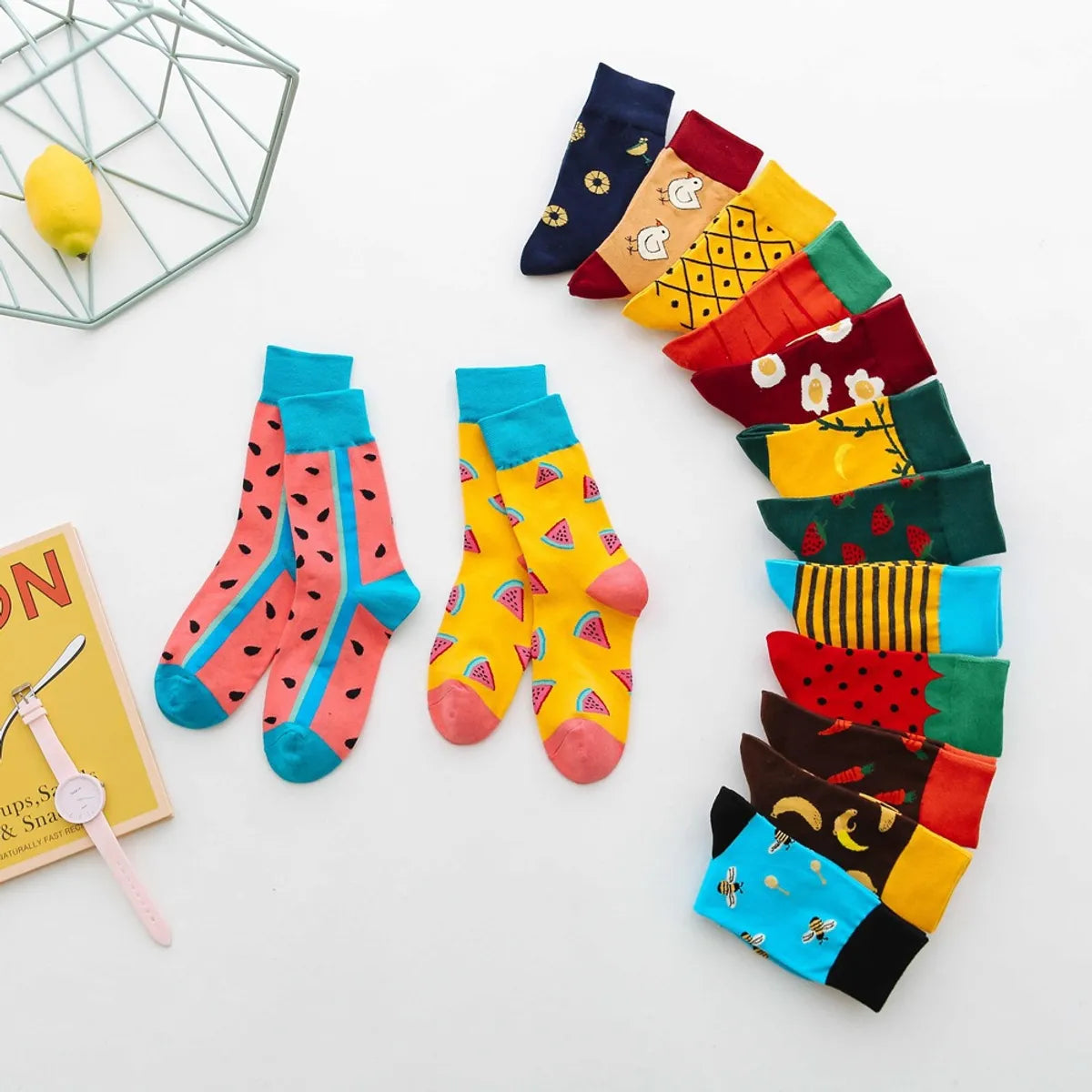 Women'S Cartoon Style Animal Fruit Cotton Crew Socks A Pair