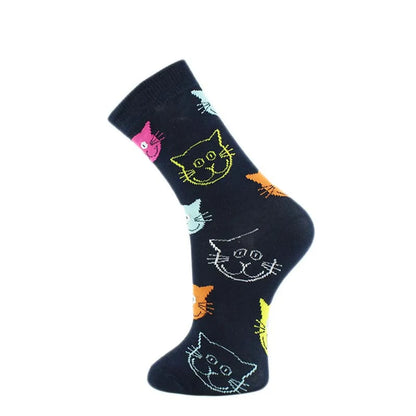 Women'S Cartoon Style Cat Cotton Crew Socks A Pair