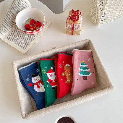 Women'S Cartoon Style Christmas Tree Santa Claus Snowman Cotton Crew Socks A Pair