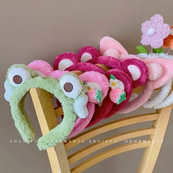 Women'S Cartoon Style Cute Bear Flower Antlers Plush Handmade Hair Band
