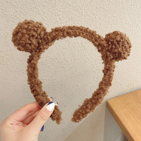 Women'S Cartoon Style Cute Bear Flower Antlers Plush Handmade Hair Band