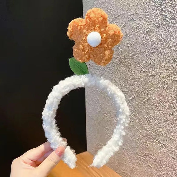 Women'S Cartoon Style Cute Bear Flower Antlers Plush Handmade Hair Band