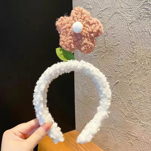 Women'S Cartoon Style Cute Bear Flower Antlers Plush Handmade Hair Band