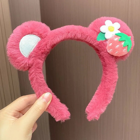 Women'S Cartoon Style Cute Bear Flower Antlers Plush Handmade Hair Band