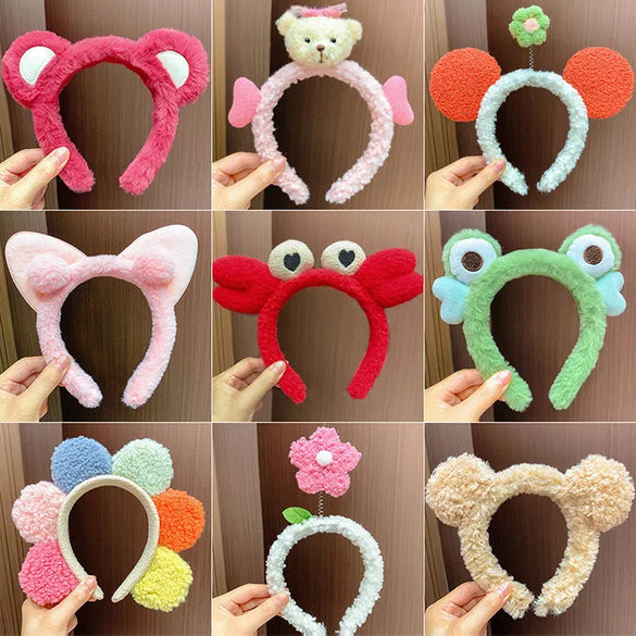 Women'S Cartoon Style Cute Bear Flower Antlers Plush Handmade Hair Band