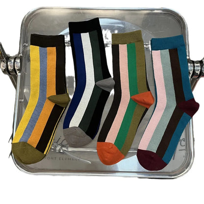 Women'S Casual Color Block Cotton Crew Socks A Pair