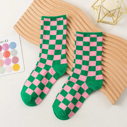 Women'S Casual Color Block Plaid Polyester Ankle Socks A Pair