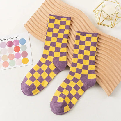 Women'S Casual Color Block Plaid Polyester Ankle Socks A Pair