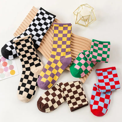 Women'S Casual Color Block Plaid Polyester Ankle Socks A Pair