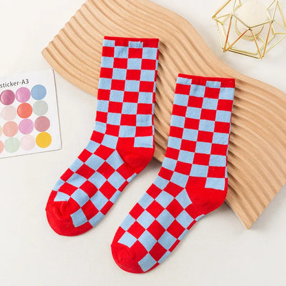 Women'S Casual Color Block Plaid Polyester Ankle Socks A Pair