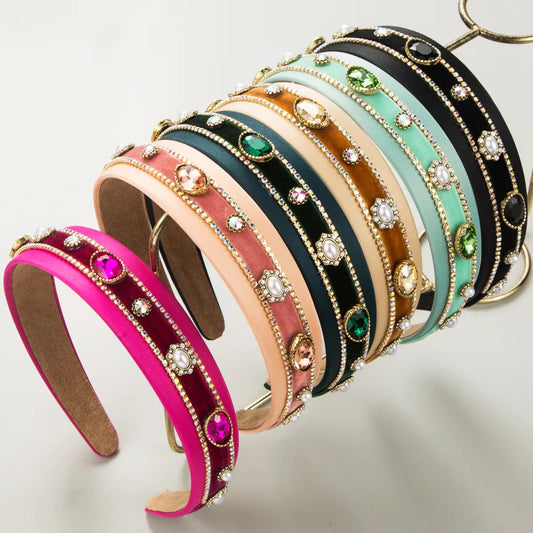 Women'S Casual Modern Style Classic Style Geometric Alloy Cloth Inlay Artificial Pearls Rhinestones Hair Band