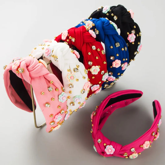 Women'S Casual Modern Style Flower Cloth Inlay Rhinestones Hair Band