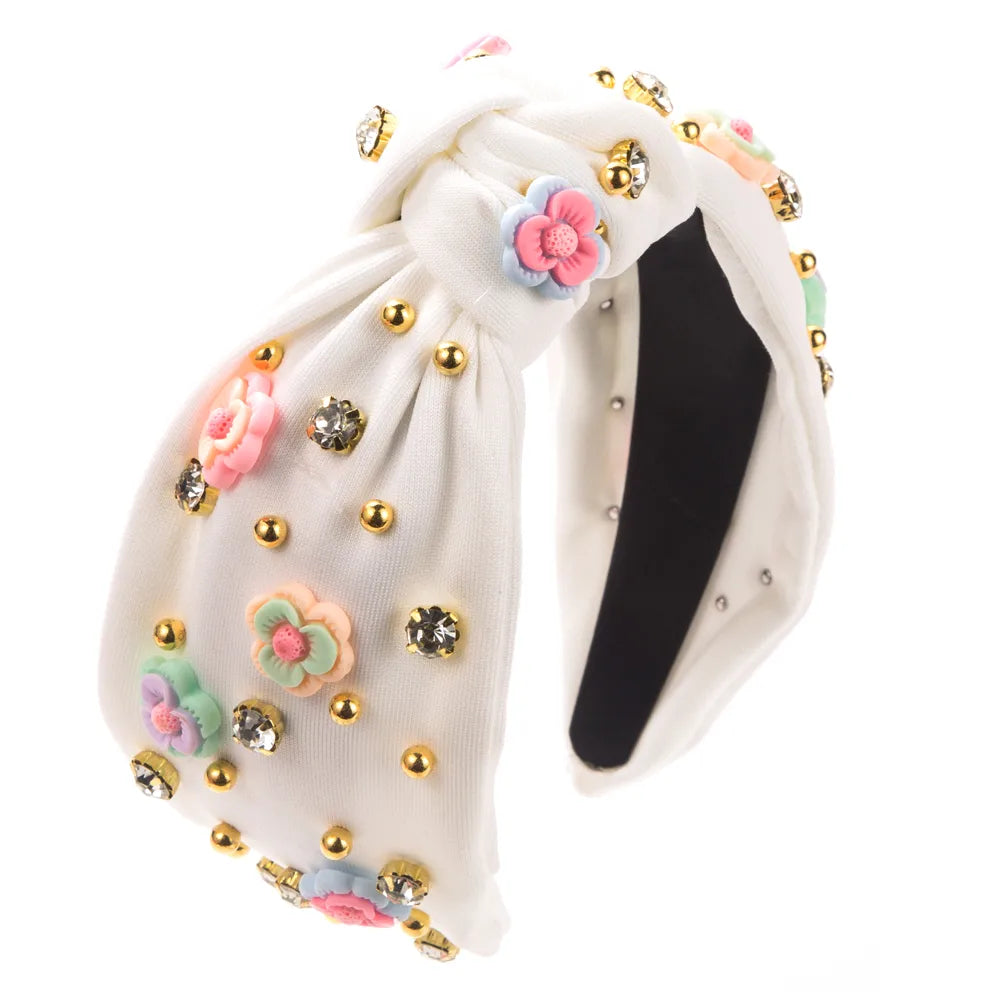 Women'S Casual Modern Style Flower Cloth Inlay Rhinestones Hair Band