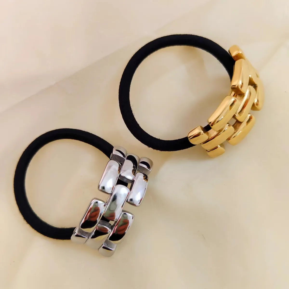 Women'S Casual Modern Style Square 304 Stainless Steel Metal Shiny Metallic Hair Tie