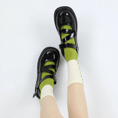 Women'S Casual Rainbow Color Block Stripe Cotton Crew Socks A Pair