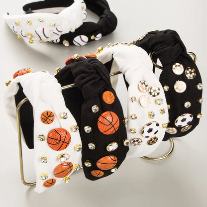 Women'S Casual Simple Style Basketball Football Cloth Inlay Rhinestones Hair Band