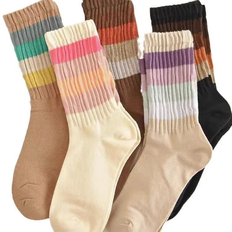 Women'S Casual Simple Style Color Block Cotton Crew Socks A Pair