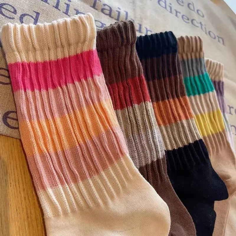 Women'S Casual Simple Style Color Block Cotton Crew Socks A Pair