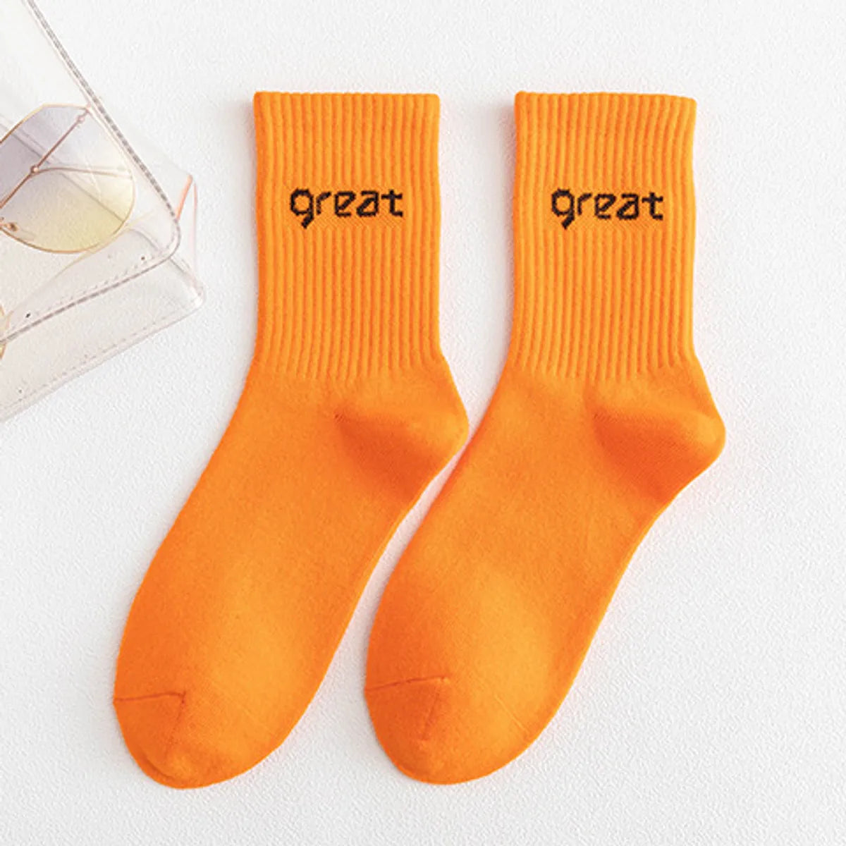 Women'S Casual Simple Style Letter Cotton Crew Socks A Pair