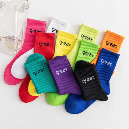 Women'S Casual Simple Style Letter Cotton Crew Socks A Pair