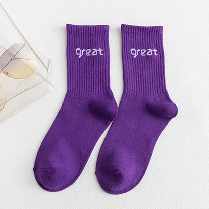 Women'S Casual Simple Style Letter Cotton Crew Socks A Pair