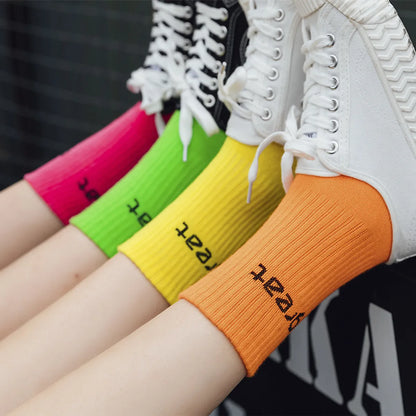 Women'S Casual Simple Style Letter Cotton Crew Socks A Pair