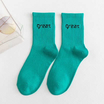 Women'S Casual Simple Style Letter Cotton Crew Socks A Pair