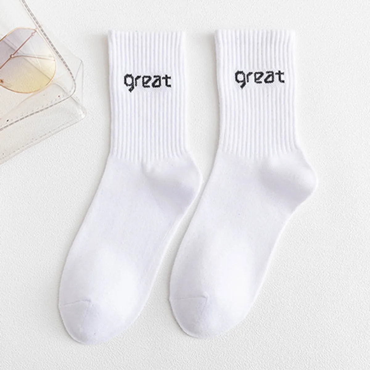 Women'S Casual Simple Style Letter Cotton Crew Socks A Pair