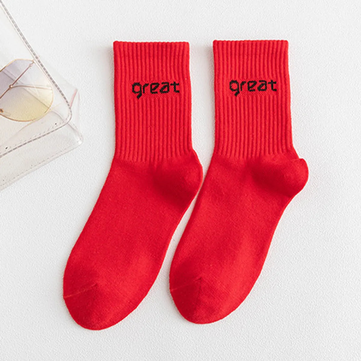 Women'S Casual Simple Style Letter Cotton Crew Socks A Pair