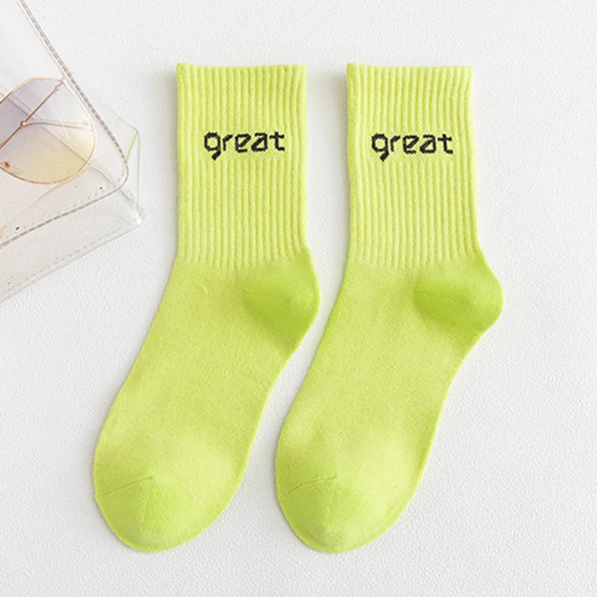 Women'S Casual Simple Style Letter Cotton Crew Socks A Pair