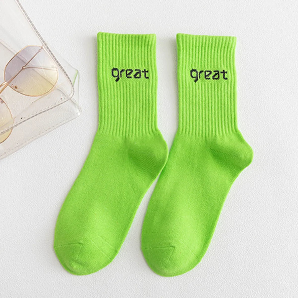 Women'S Casual Simple Style Letter Cotton Crew Socks A Pair