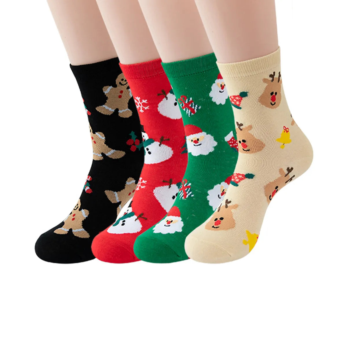 Women'S Casual Simple Style Santa Claus Snowman Elk Cotton Crew Socks A Pair