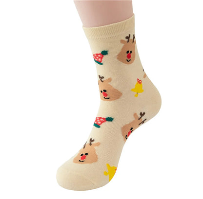 Women'S Casual Simple Style Santa Claus Snowman Elk Cotton Crew Socks A Pair