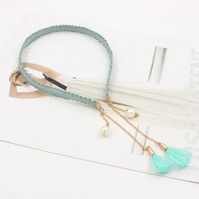 Women'S Casual Simple Style Solid Color Bow Knot Alloy Tassel Inlay Pearl Hair Band