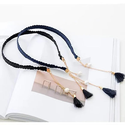 Women'S Casual Simple Style Solid Color Bow Knot Alloy Tassel Inlay Pearl Hair Band